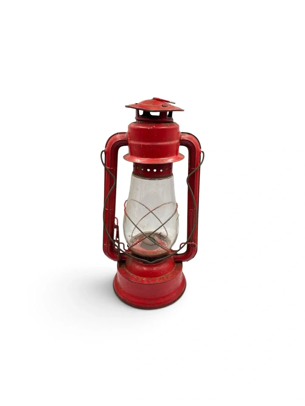 Vintage Red Kerosene Oil Lantern Original Globe Rustic Farmhouse Decor 15”